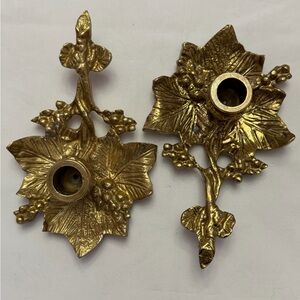 Vintage solid brass taper candlestick holders grape leaf and berry. Heavy